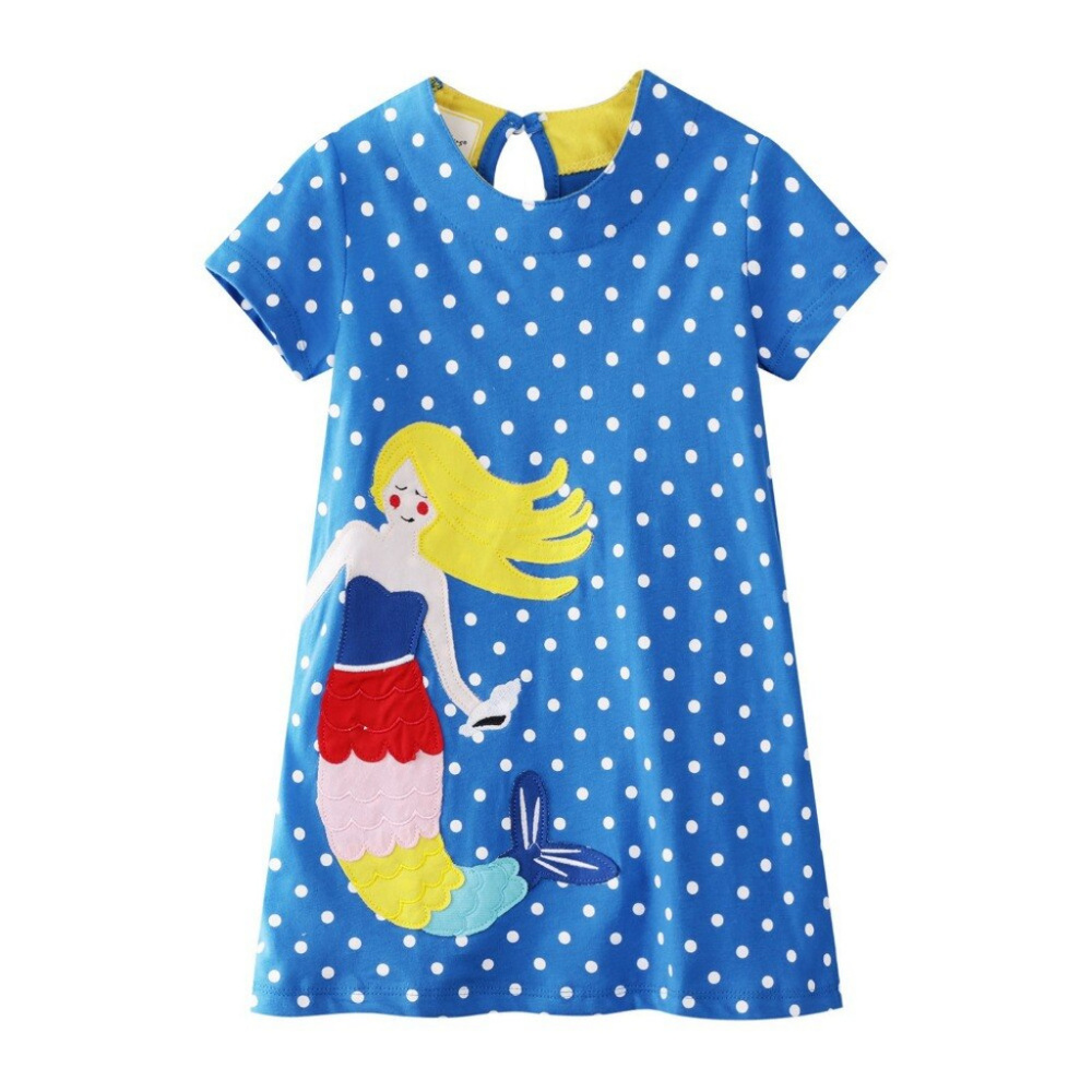 Blue Polka Dot Mermaid Appliqué Kids Dress
